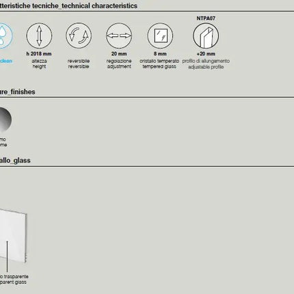 Doccia Infinity battente 8mm anticalcare cristallo trasparente H200, porta battente, profili cromati, bagno contemporaneo