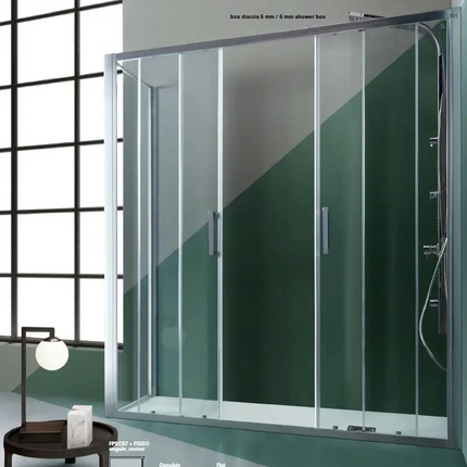 Satinato doppia anta apertura centrale profili cromati cristallo frost 6mm, anticalcare H200, design elegante montaggio
