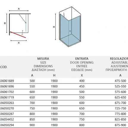 Box Doccia H200 Battente Totale Interno Esterno e Fisso