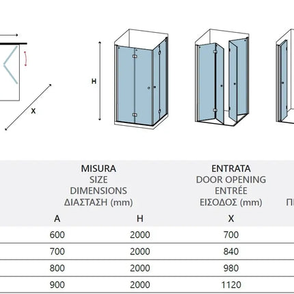 Box Doccia H200 Doppia Anta a Libro Trasparente Profili Neri 6mm Anticalcare