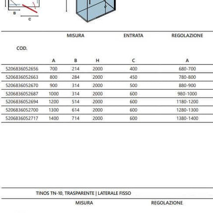 Box Doccia H200 Anta Battente 8mm Trasparente Anticalcare