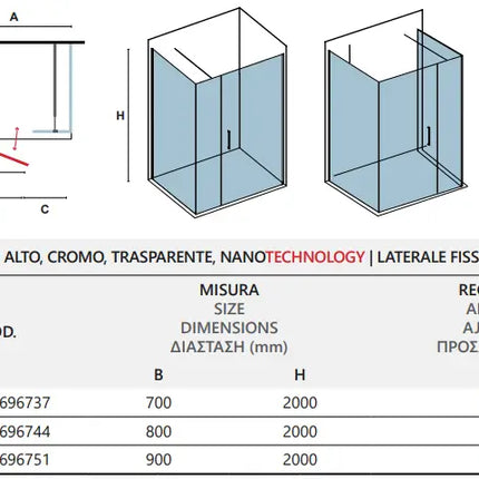 Box Doccia H200 Anta Battente Cristallo 6mm