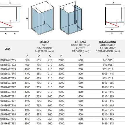Box Doccia H200 Anta Battente Cristallo 6mm