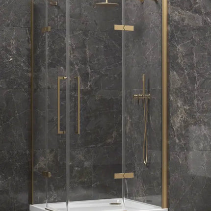 Box Doccia H200 Doppia Anta Battente 8mm Profili Oro