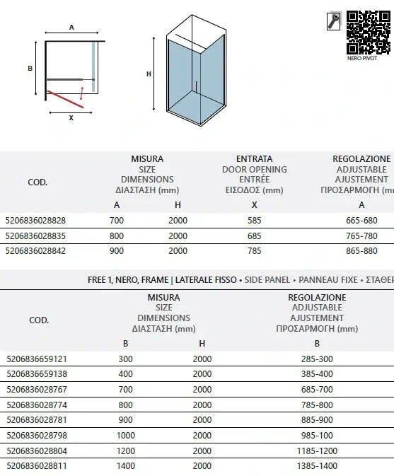 Box Doccia Industrial H200 Anta Pivot 6mm