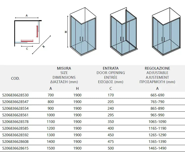 Box Doccia Profili Neri 6mm Anticalcare Cristallo Satinato H190