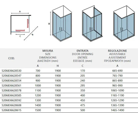 Box Doccia Profili Neri 6mm Anticalcare Cristallo Satinato H190