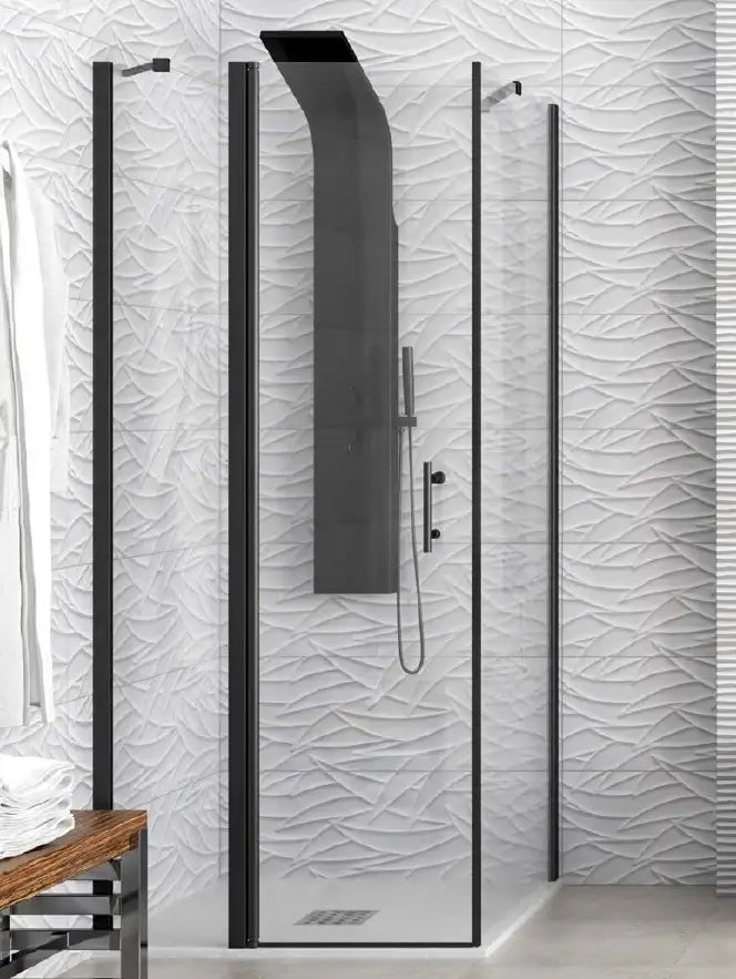 Box Doccia Profili Neri Trasparente H200 Apertura Interna Esterna
