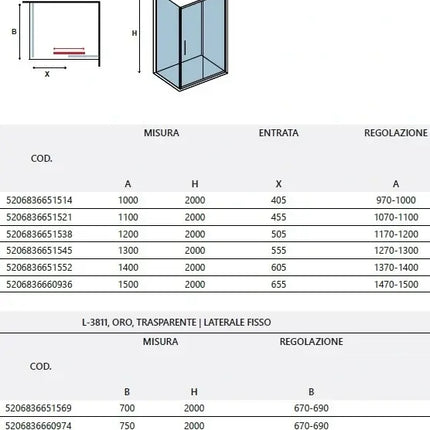 Box Doccia Profili Oro Scorrevole 6mm Anticalcare H200