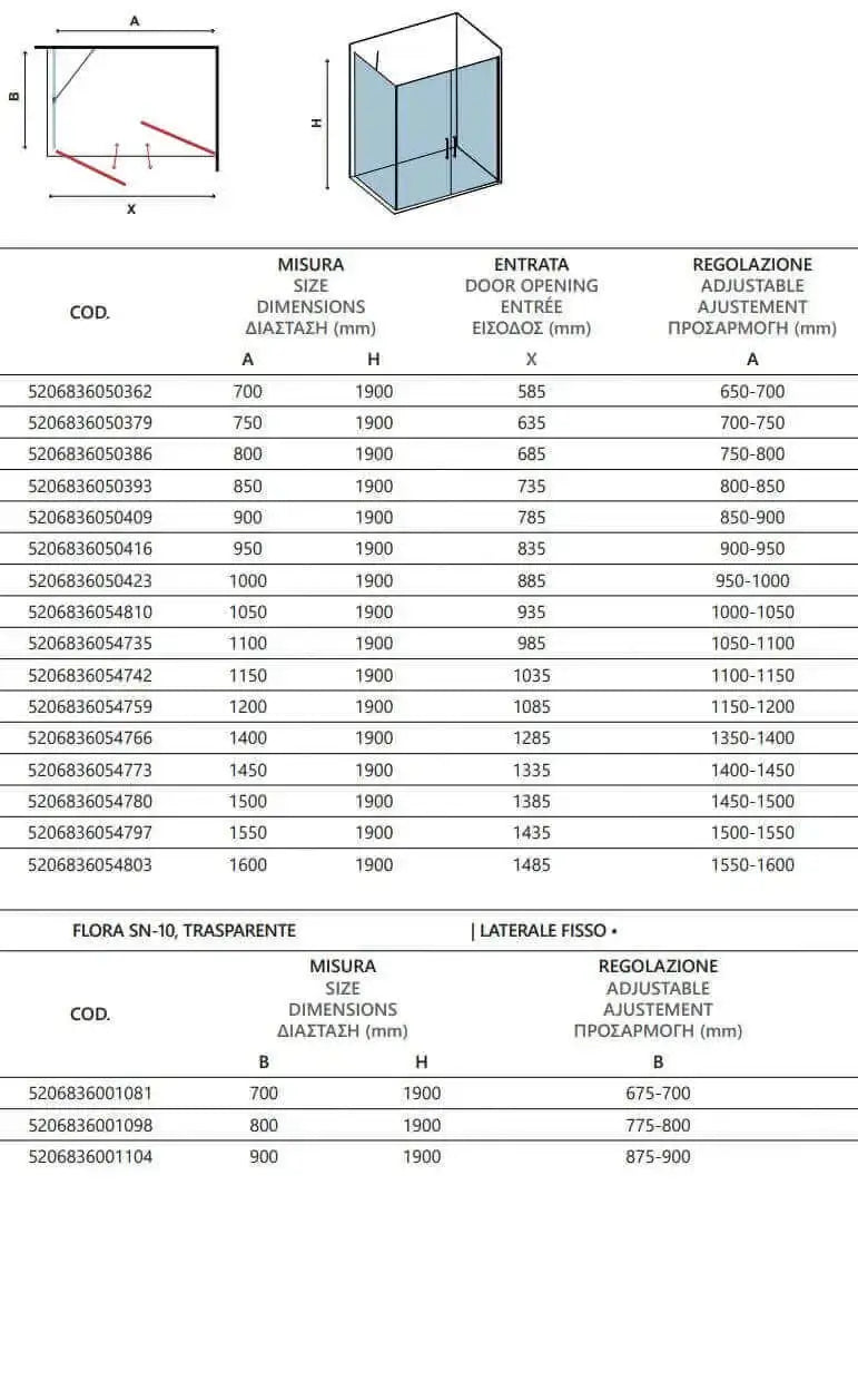 Box Doccia Saloon Apertura Interna Esterna e Lato Fisso H200 6mm