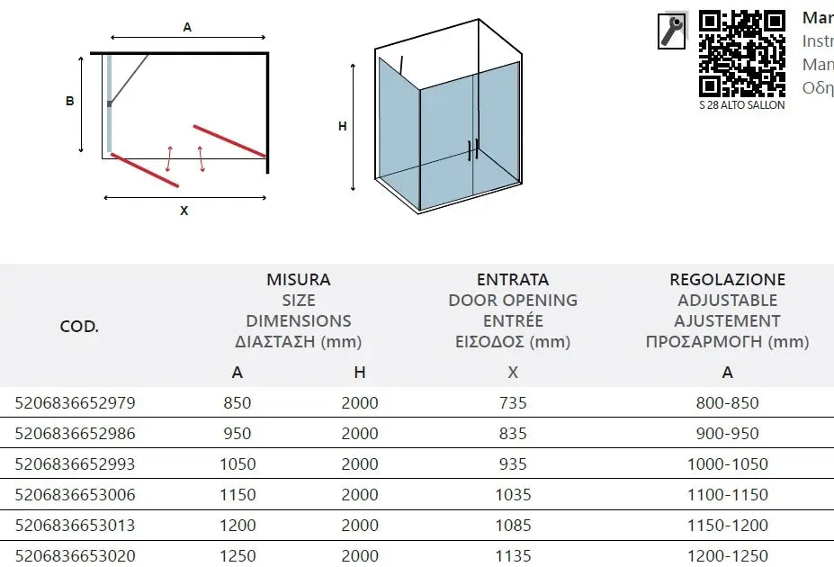 Box Doccia Saloon Satinato Apertura Interna Esterna H200 6mm