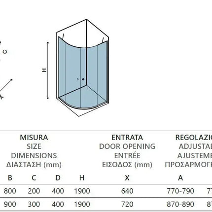 Box Doccia Semicircolare 6mm Anticalcare H190 Apertura Interna Esterna