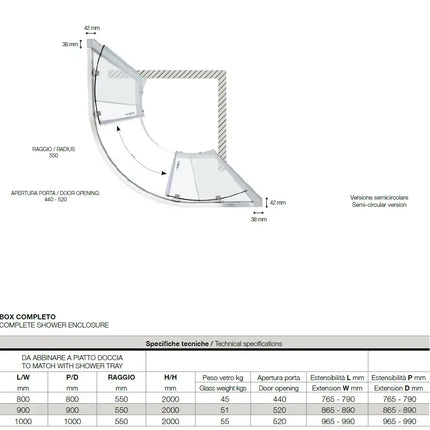 Box Doccia Semicircolare 6mm Scorrevole Anticalcare H200 FS40