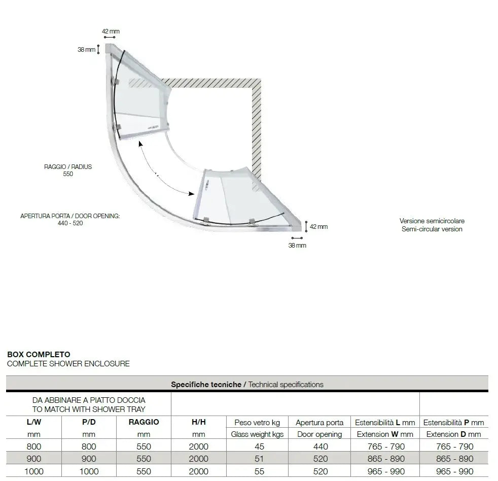 Box Doccia Semicircolare 6mm Scorrevole Anticalcare H200 FS40