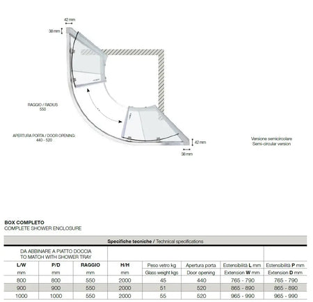 Box Doccia Semicircolare 6mm Scorrevole Anticalcare H200 FS40