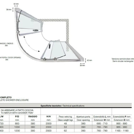 Box Doccia Semicircolare 6mm Scorrevole Anticalcare H200 FS40