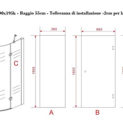 Box Doccia Semicircolare H195cm Anta Battente Cristallo 8mm
