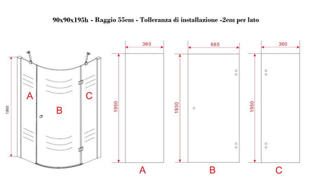 Box Doccia Semicircolare H195cm Anta Battente Cristallo 8mm