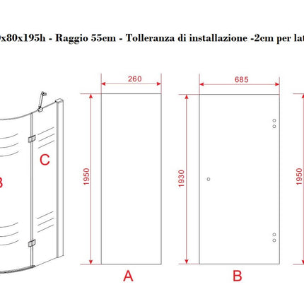 Box Doccia Semicircolare H195cm Anta Battente Cristallo 8mm