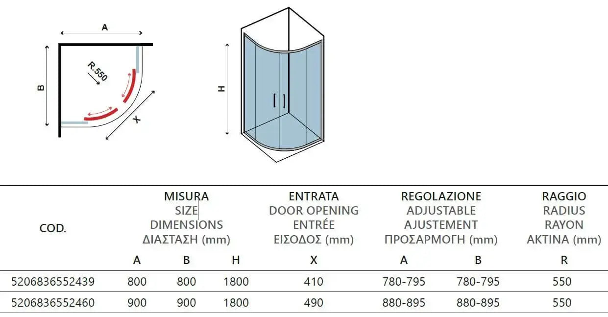 Box Doccia Semicircolare H180 Cristallo 6mm Serigrafato - New Flora 200 - Shopbagno.it