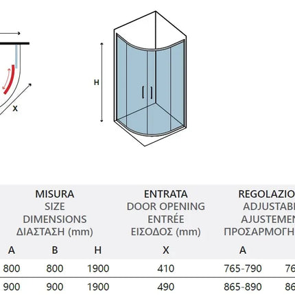 Box Doccia Semicircolare Trasparente 6mm Profili Neri H190