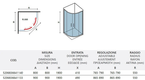 Box Doccia Semicircolare Trasparente 6mm Profili Neri H190