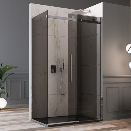 Box Doccia Vetro Fumè Due Lati Angolare 8mm Porta Scorrevole E Trattamento Anticalcare - E2.0B