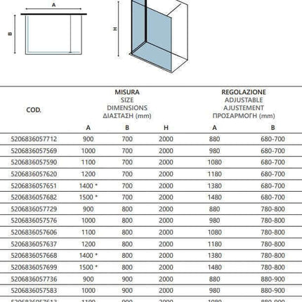 Box Doccia Walk in Profili Cromati H200cm 8mm Anticalcare