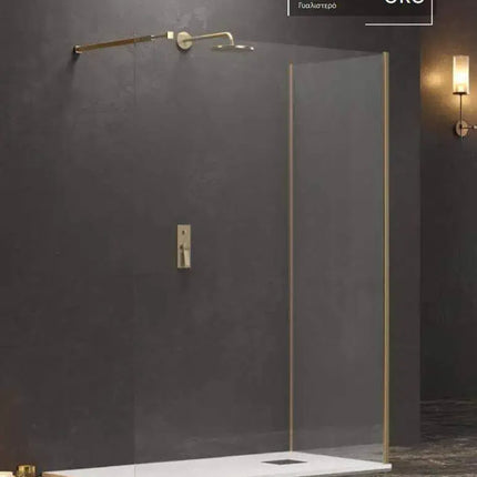 Box Doccia Walk in Profili Oro H200cm 8mm Anticalcare