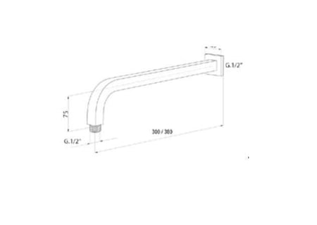 Braccetto doccia squadrato curvo per soffione - 30cm / 38cm