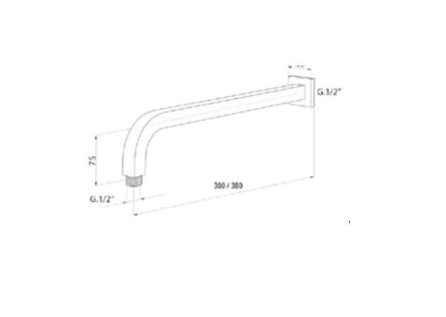 Braccetto doccia squadrato curvo per soffione - 30cm / 38cm