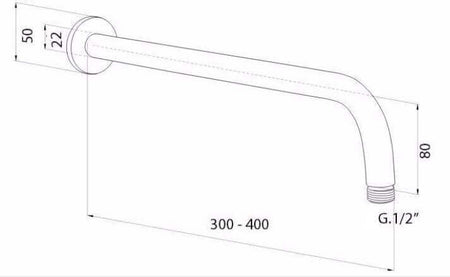 Braccio doccia curvo per soffione- 30cm / 35cm / 40cm