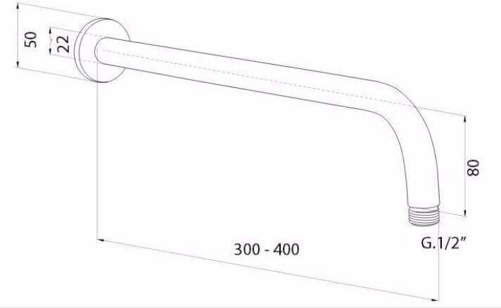 Braccio doccia curvo per soffione- 30cm / 35cm / 40cm