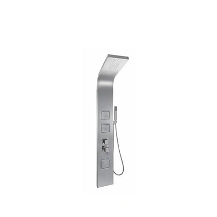 Colonna doccia idromassaggio inox lucido H135 con 3 getti quadrati, soffione a pioggia, miscelatore monocomando e doccetta