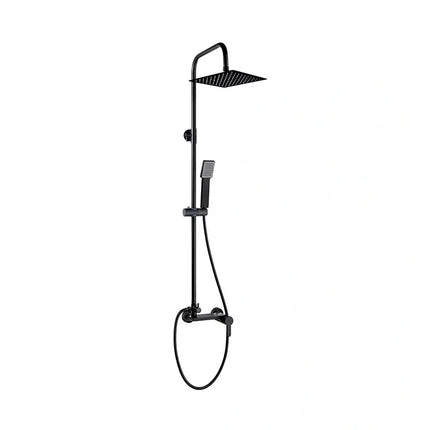 Colonna doccia Dakota in nero opaco con soffione quadrato 20x20 cm, doccetta su asta saliscendi e miscelatore monocomando