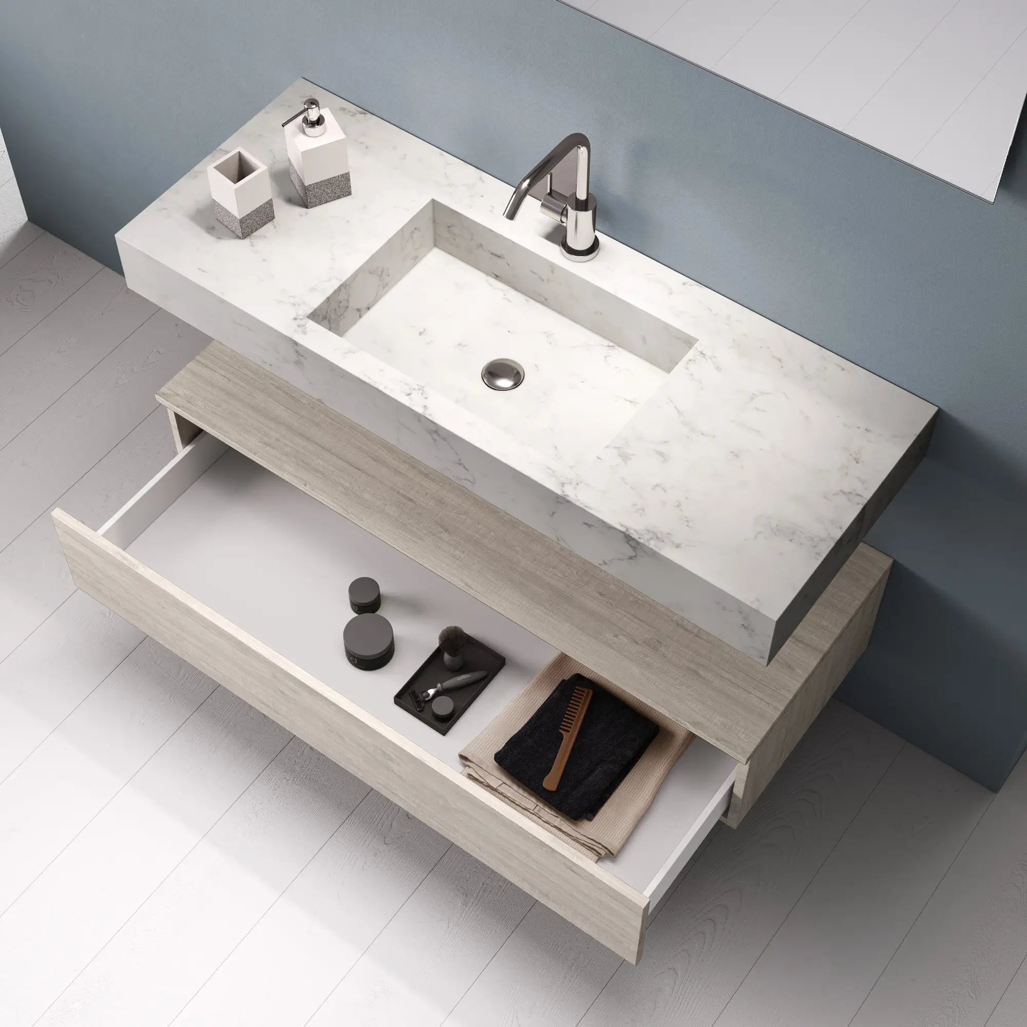 Composizione Bagno 120cm Con Vasca Integrata Cassetto E Specchio - Mobile Bagno TFT