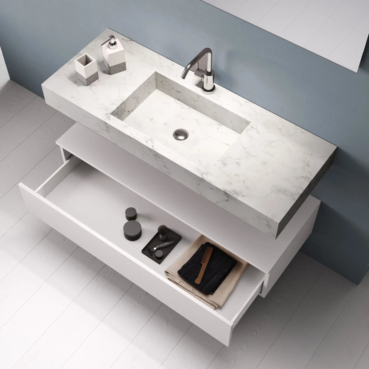 Composizione Bagno 120cm Con Vasca Integrata Cassetto E Specchio - Mobile Bagno TFT