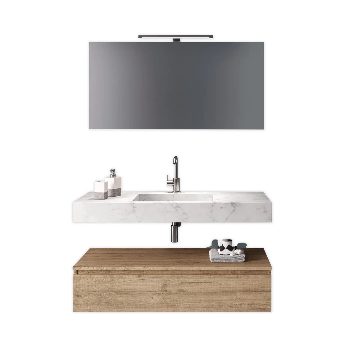 Composizione Bagno 120cm Con Vasca Integrata Cassetto E Specchio - Mobile Bagno TFT