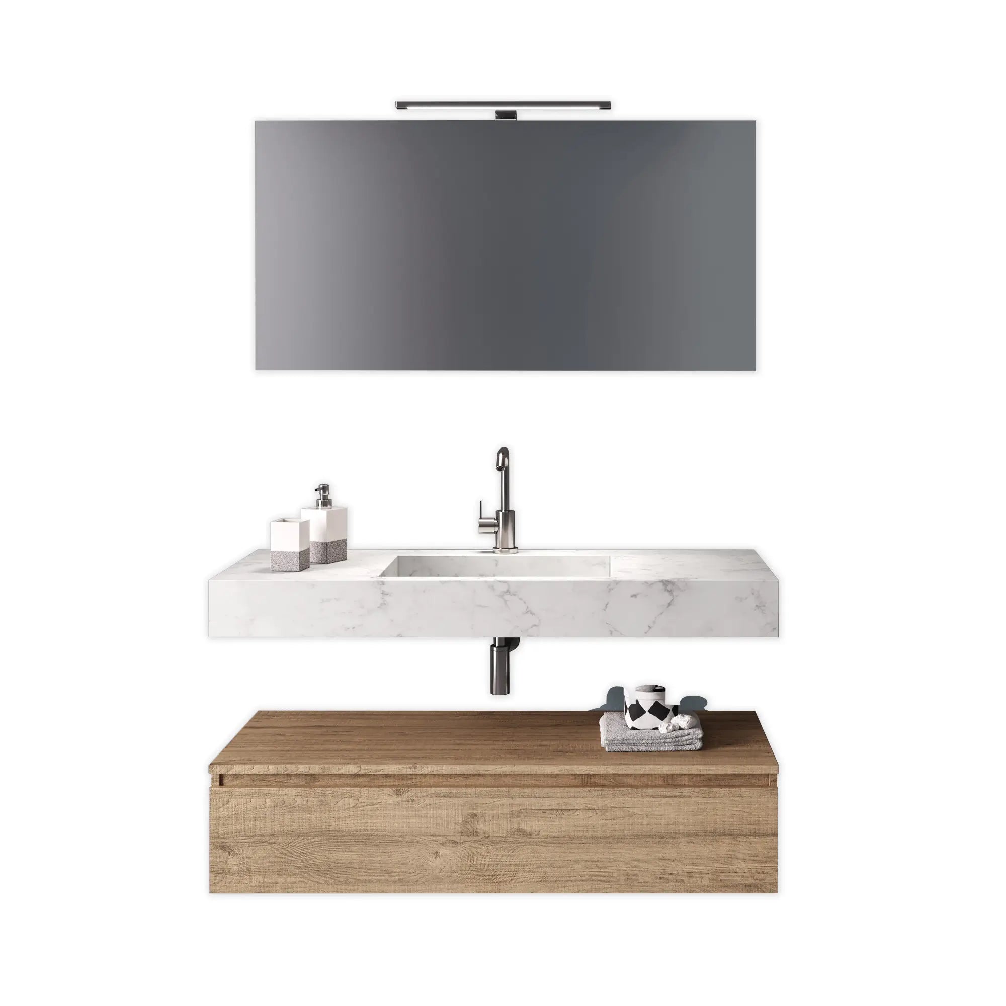 Composizione Bagno 120cm Con Vasca Integrata Cassetto E Specchio - Mobile Bagno TFT