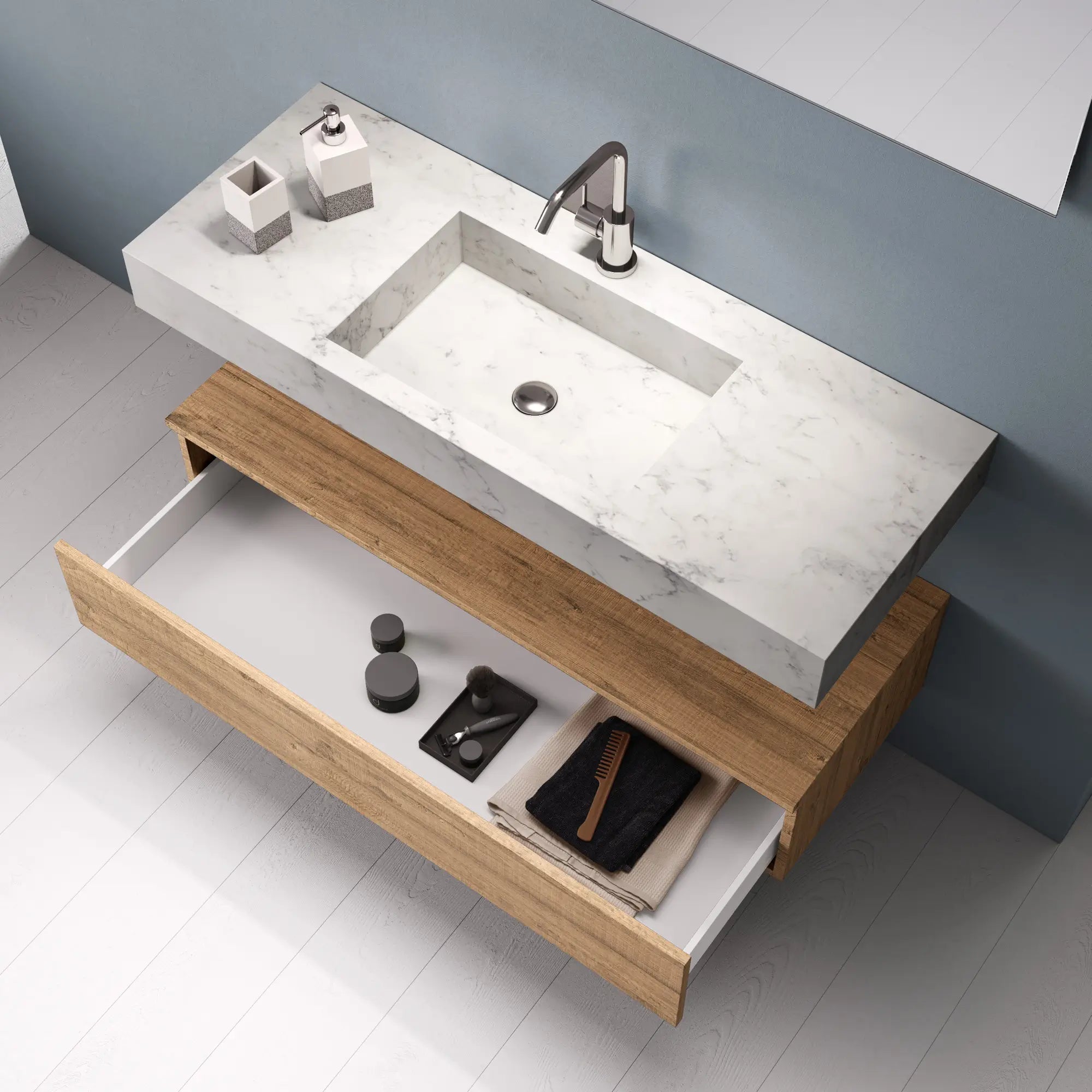 Composizione Bagno 120cm Con Vasca Integrata Cassetto E Specchio - Mobile Bagno TFT