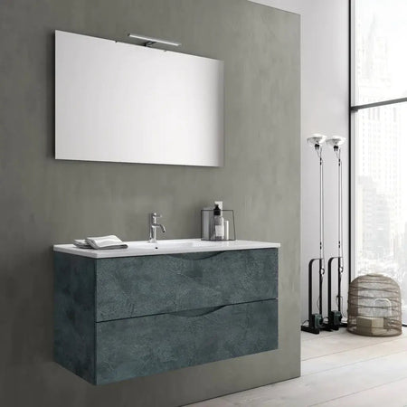 Composizione Bagno Sospesa Effetto Pietra 100cm Blu Effetto Pietra