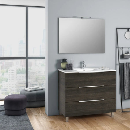 Composizione Mobile Bagno 100cm a Terra Con Tre Cassetti e Specchio Testa di Moro