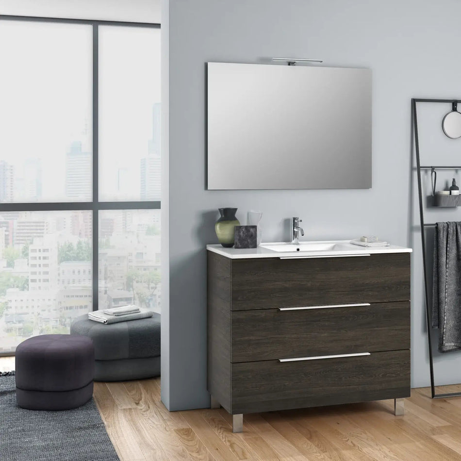Composizione Mobile Bagno 100cm a Terra Con Tre Cassetti e Specchio Testa di Moro