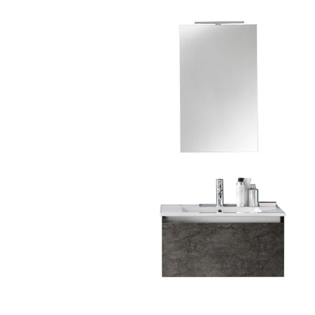 Composizione Mobile Bagno 70cm Sospeso Cassetto Specchio E Lampada Ossido