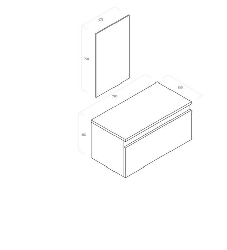 Composizione Mobile Bagno 70cm Sospeso Cassetto Specchio E Lampada