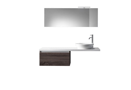 Composizione Mobile Bagno 70cm Sospeso Un Cassetto Specchio E Lampada Tabacco Scuro