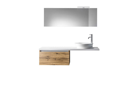 Composizione Mobile Bagno 70cm Sospeso Un Cassetto Specchio E Lampada Rovere Miele