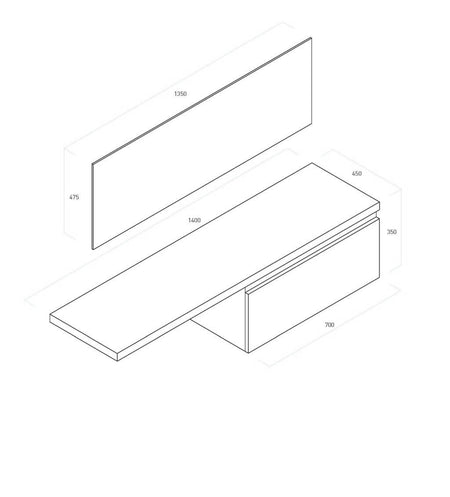 Composizione Mobile Bagno 70cm Sospeso Un Cassetto Specchio E Lampada