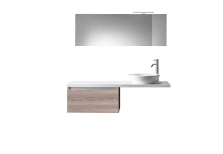 Composizione Mobile Bagno 70cm Sospeso Un Cassetto Specchio E Lampada Tabacco Chiaro