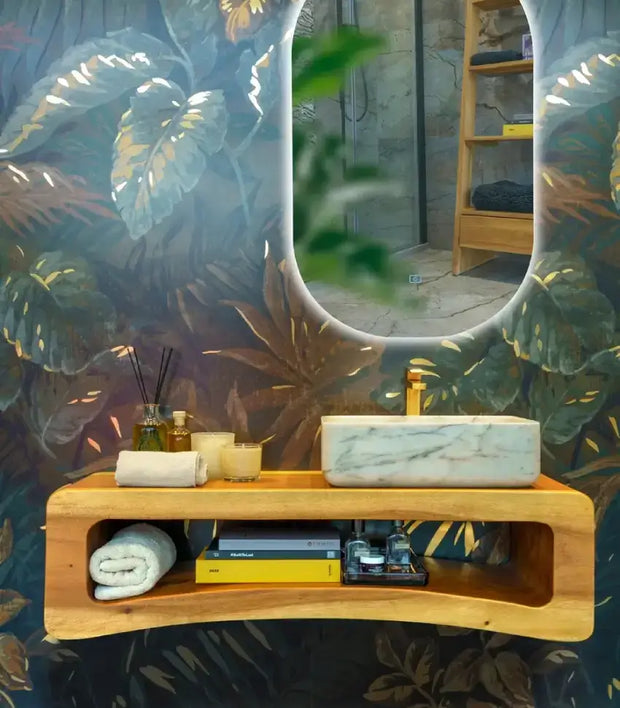 Consolle Bagno In Legno Massello Naturale 110cm